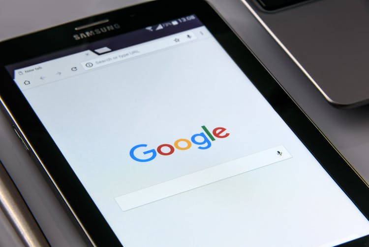 Tablet with Google search engine on screen