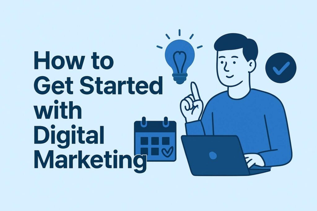 A man pointing to bulb thinking digital marketing.