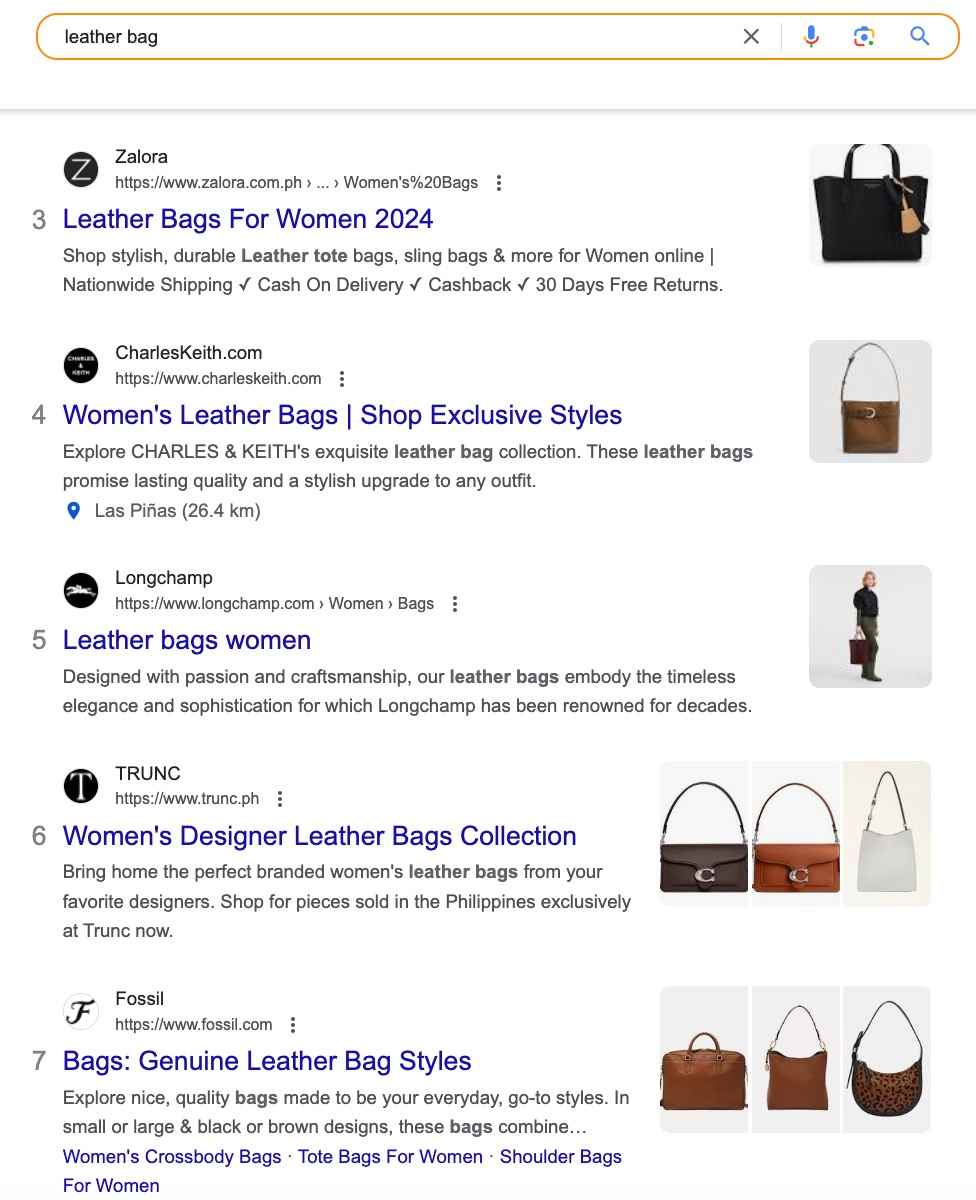 Search results of different leather bag.