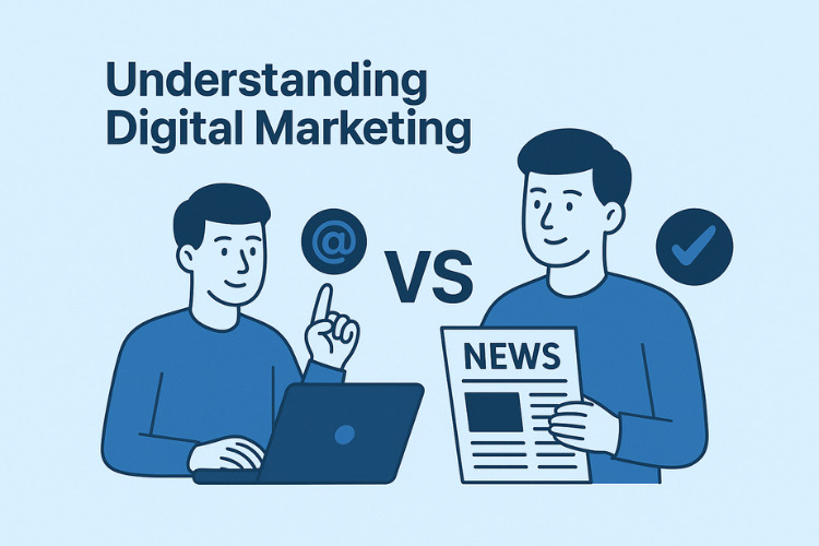 two man with laptop and newspaper.