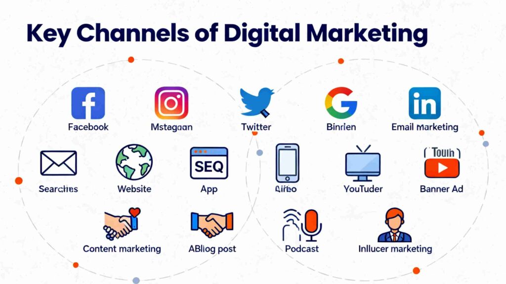 Different icons of digital marketing.